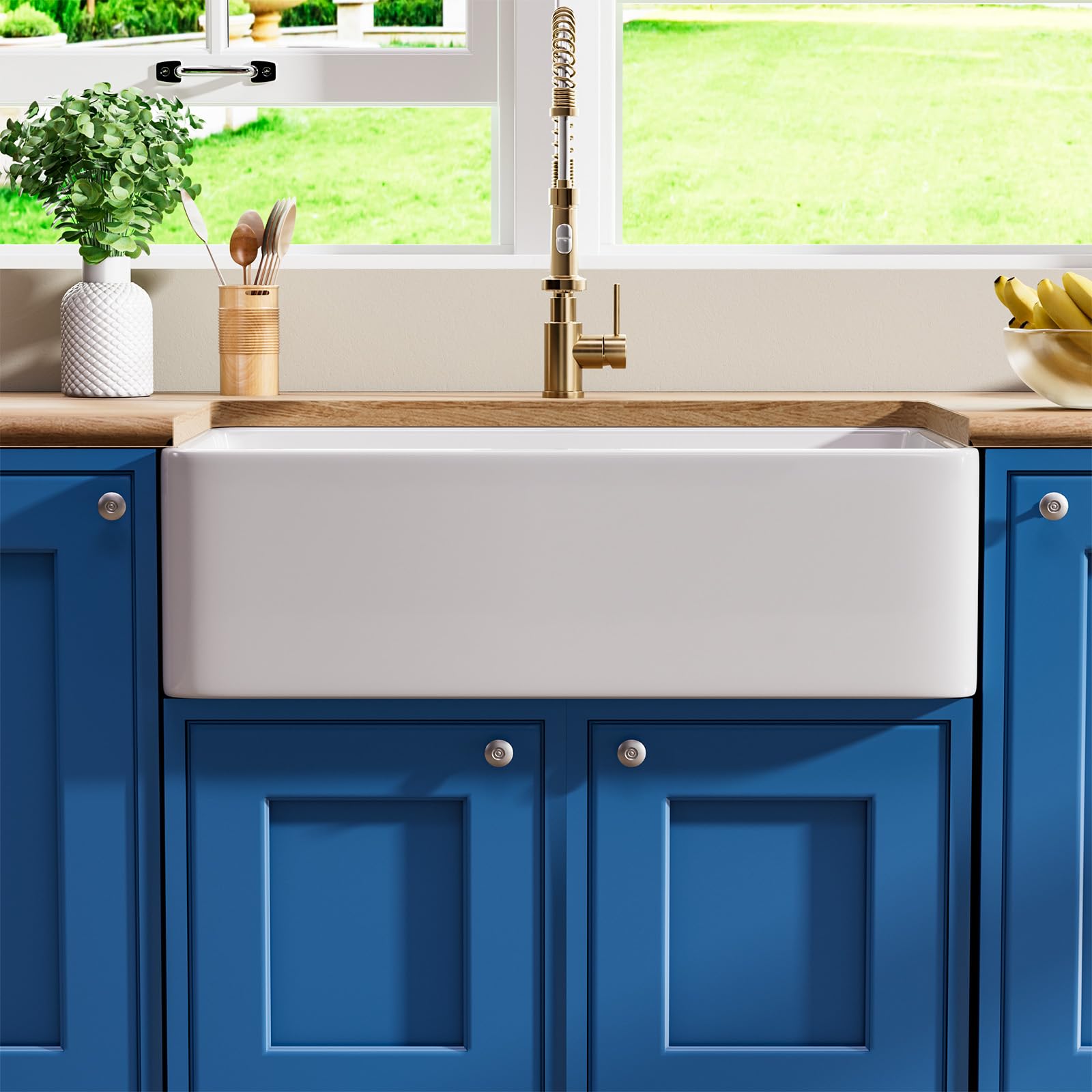 Lordear Farmhouse Kitchen Sink - 33 Inch Farm House Kitchen Sink Apron Front Ledge Workstation Deep Single Bowl 16 Gauge Stainless Steel Kitchen Farm - View #7