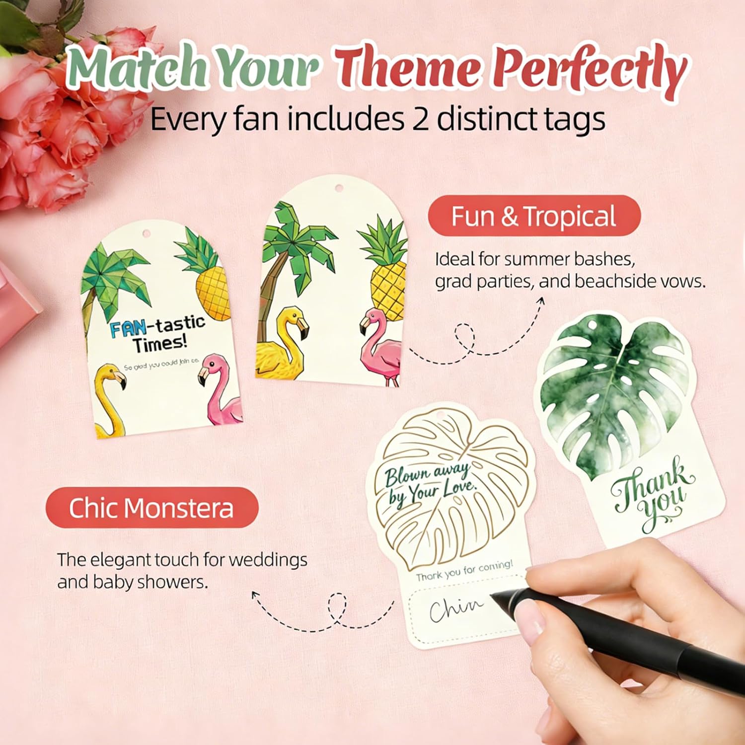 Mini Fans Bulk Fans for Wedding Guests, AAA Battery Handheld Fans Bulk, Wedding Fans for Guests & Wedding Souvenirs for Guests Wedding Favors