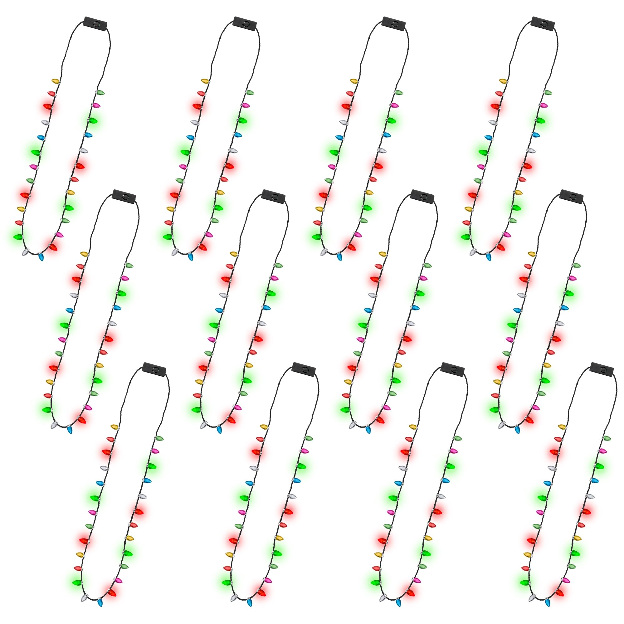 EOBOH12pcs Christmas Necklace, Light up Christmas Bulb Necklaces Bulk,  Colorful Glow Christmas Bulb Necklaces Accessories, Modes Party Favors