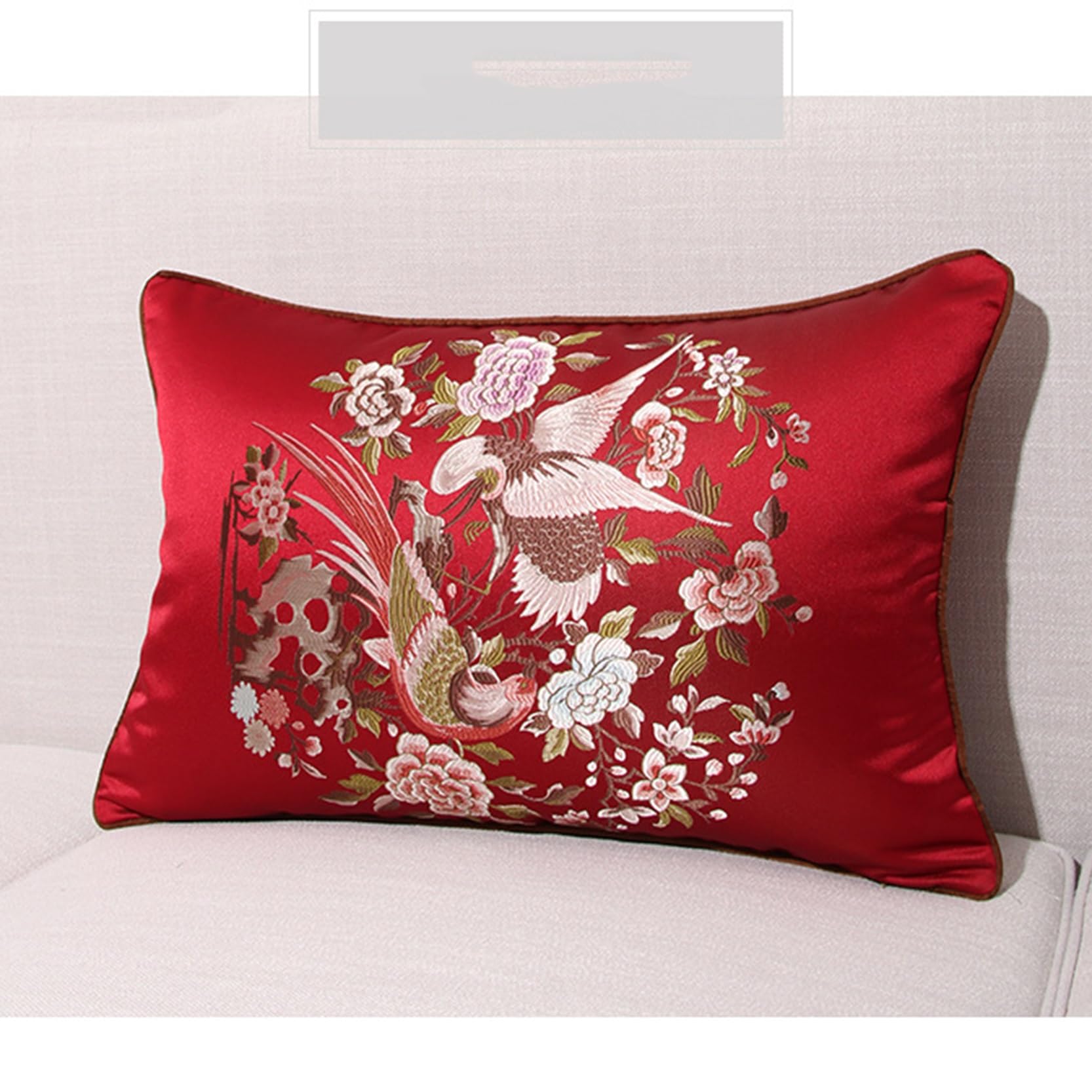 WABMJGW Birdsong and Floral Pattern Cushion Covers Set of 2,Decorative Throw Pillow Covers with Hidden Zipper,Comfortable Sofa backrest Square/Rectangular Pillow Cases(Red,33x50cm)