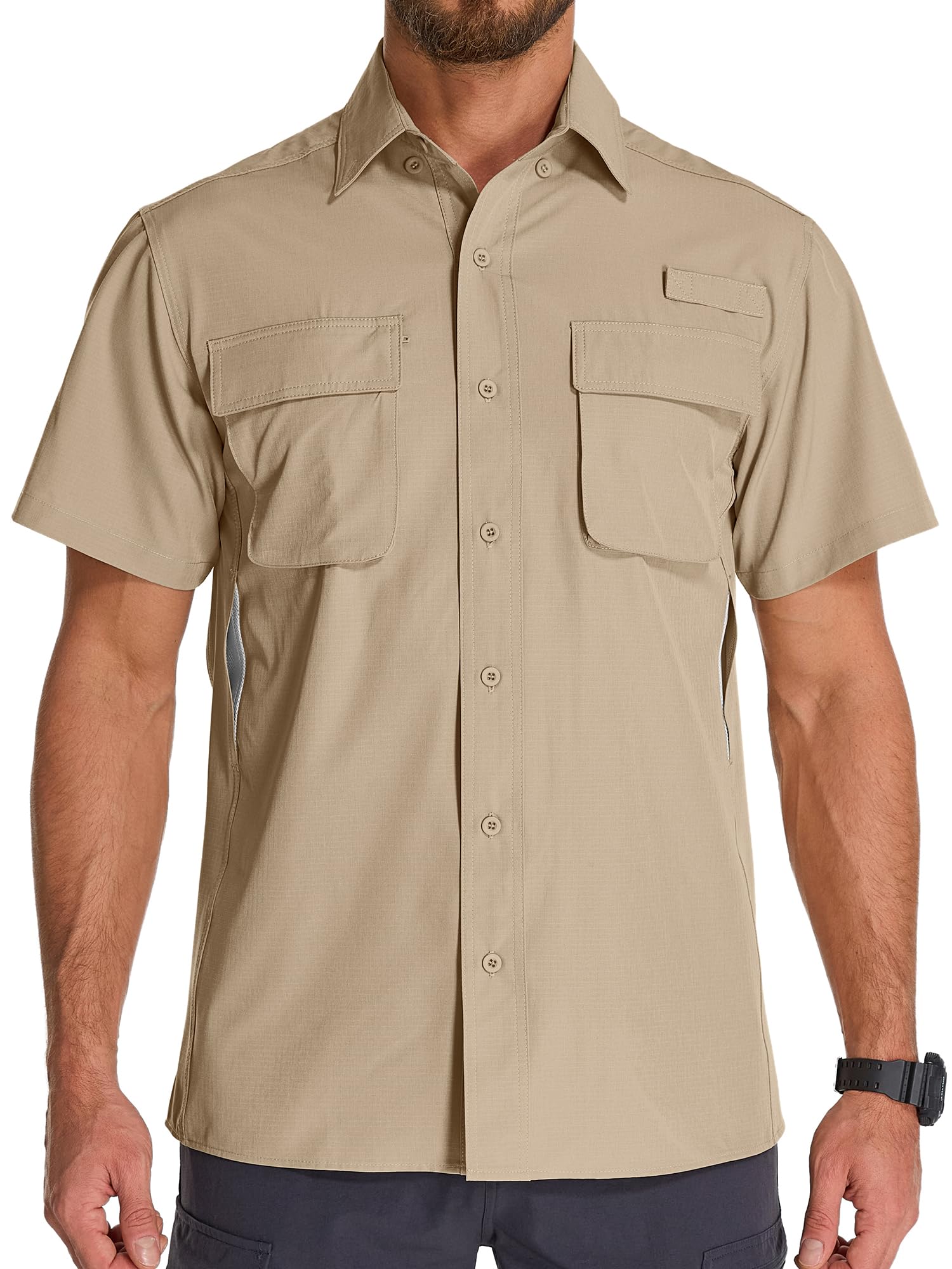 Fishing Shirts for Men Short Sleeve UPF 50+ Protection Sun Breathable Quick Dry Magellan Shirts Khaki