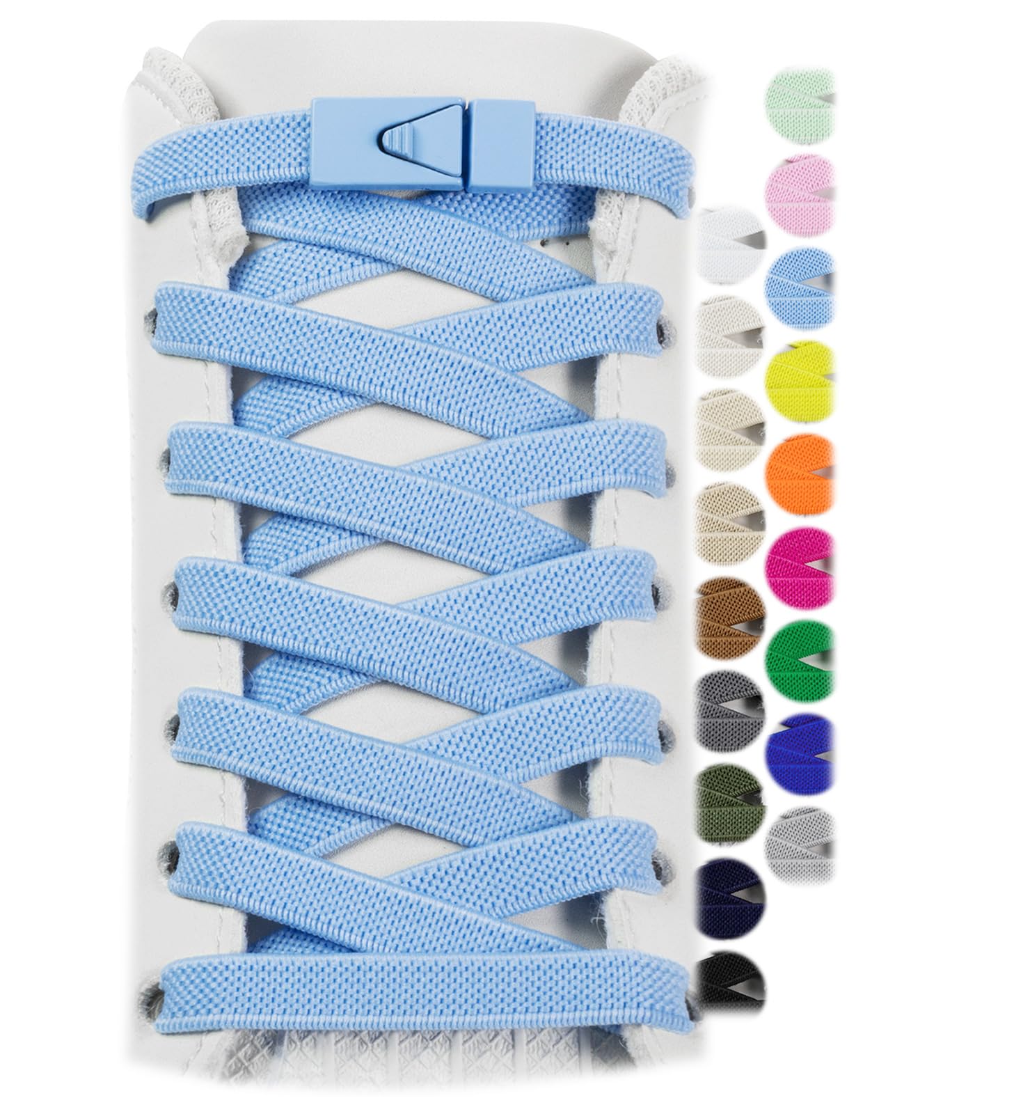 Stepace 2 Paar Elastische Schnürsenkel ohne Binden - 8mm Breit Flache Hohe Elastizität mit Metallschnalle für Sneaker Kinder Erwachsene Hellblau 120
