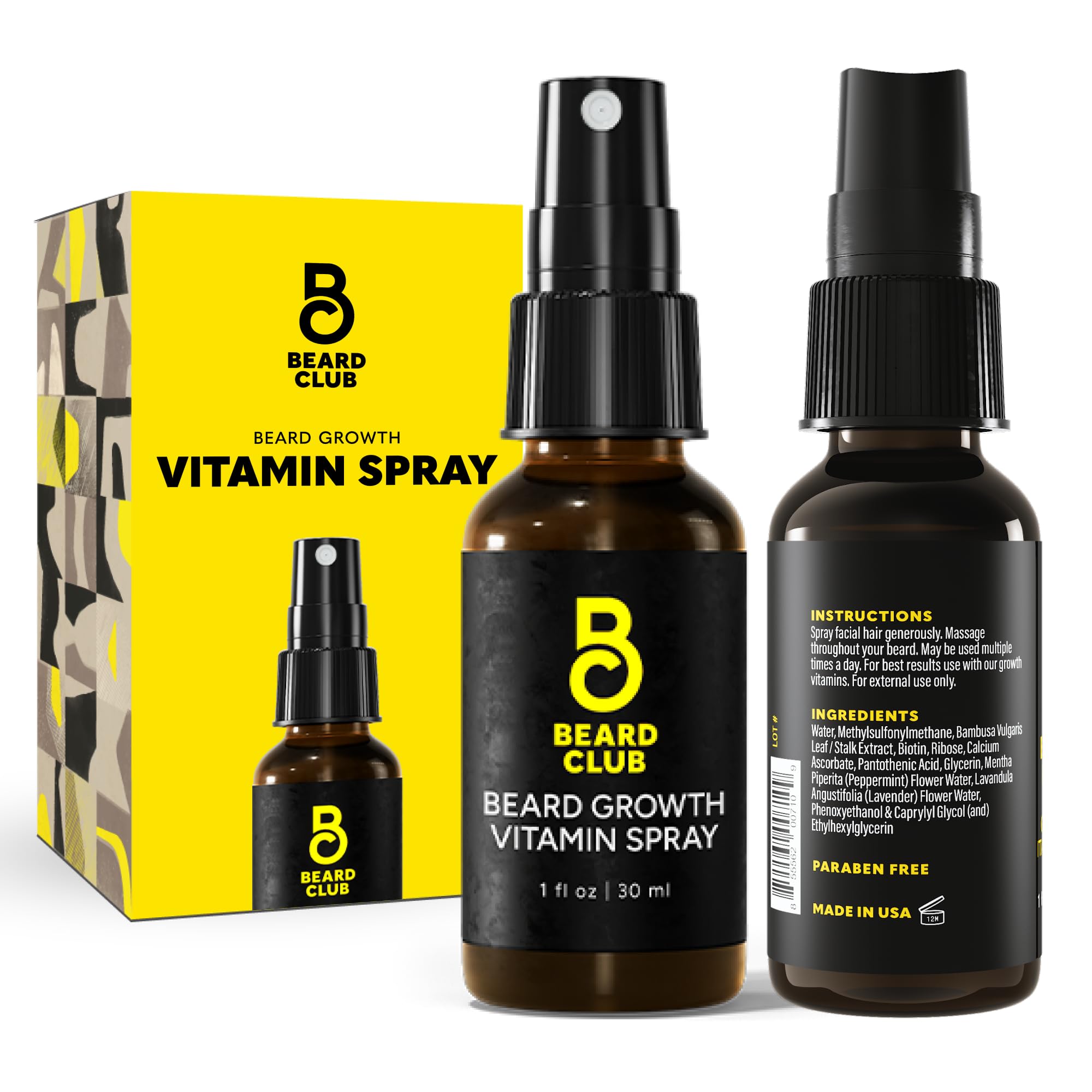 The Beard Club Growth Vitamin Spray - Natural Formula for Fuller, Thicker Facial Hair, Easy-to-Use, Nourishing & Soothing, Ideal for All Types & Skin - Boost Your