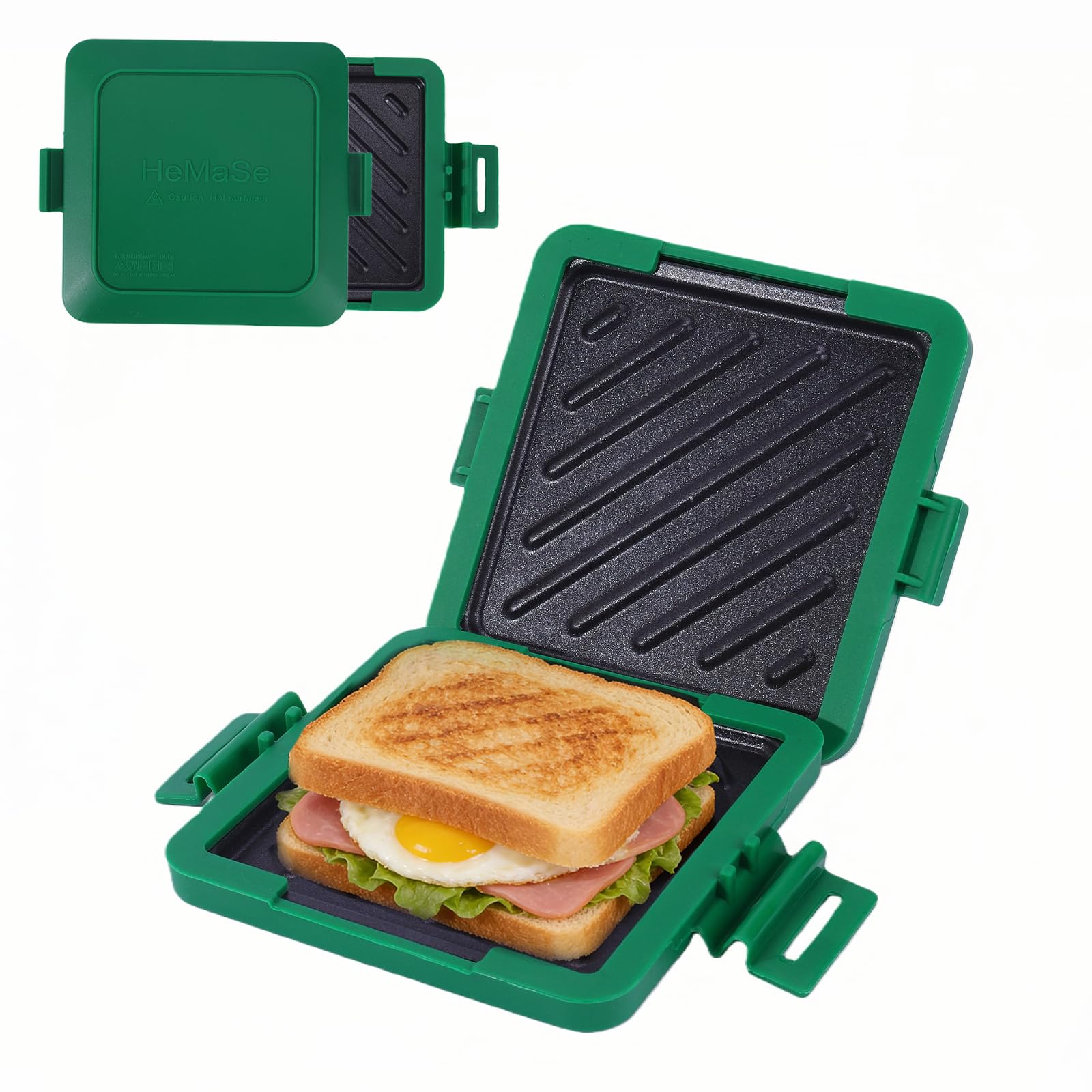HeMaSe Microwave Toastie Sandwich Maker, Nonstick Plate Panini Maker, Versatile Wireless Small Toaster, Toastie Safe in Microwave Oven, Dishwasher Safe, Fast Cooking for Breakfast, Snacks, Green