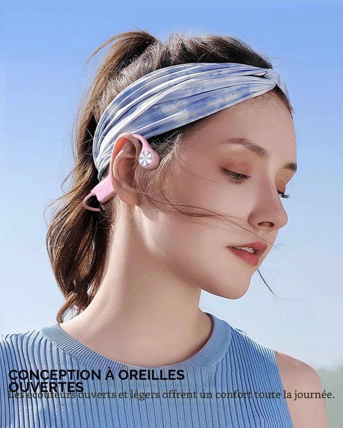 SANOTO Casque Conduction Osseuse Bluetooth 5.3, Open Ear Casque Bluetooth Sans Fil Sport IPX5 Étanche et Anti-poussière Conduction Osseuse Batterie longue durée Running Fitness Cycling Casque Écouteur