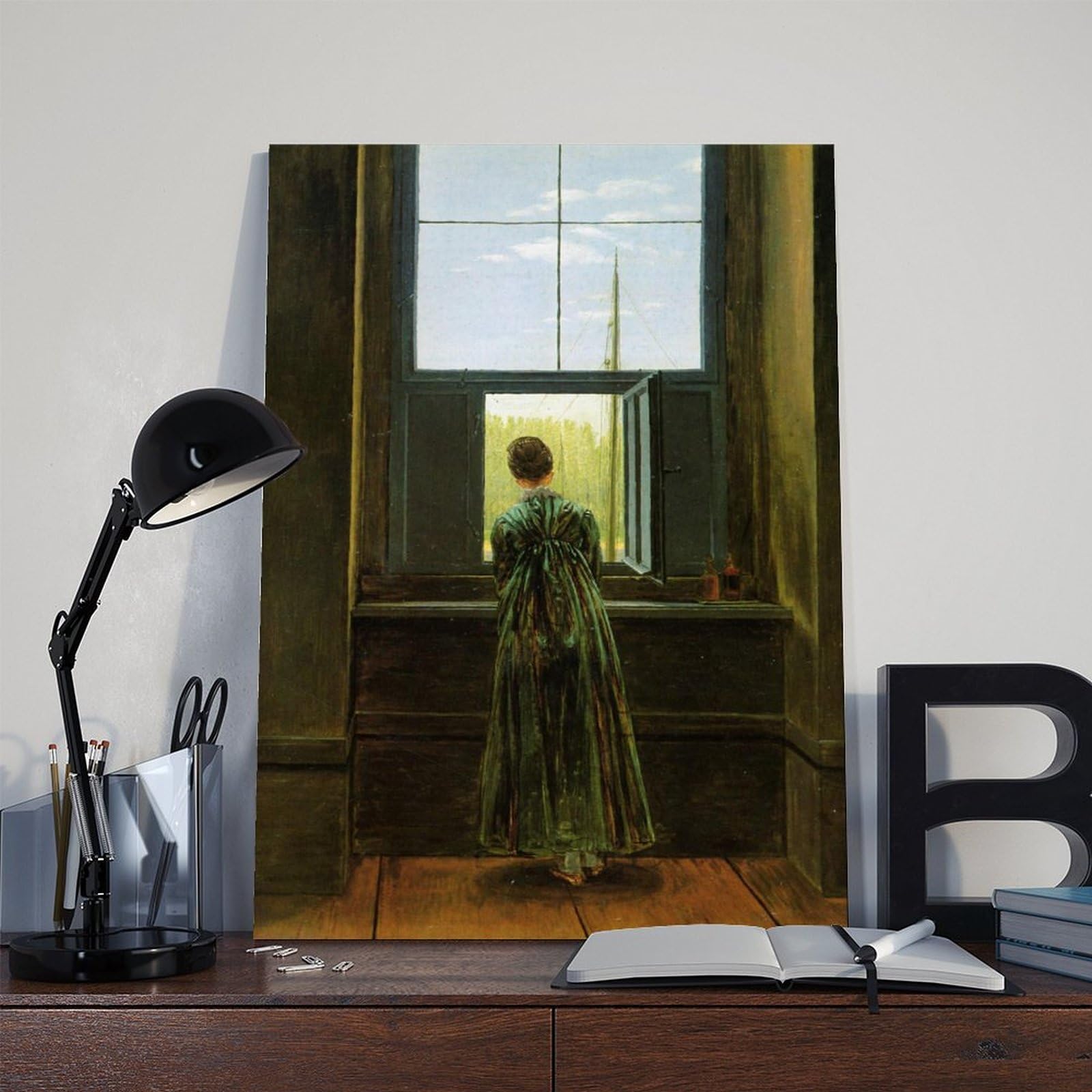 Póster de mujer en la ventana de Caspar David Friedrich para estética de habitación, lienzo para pared y marco impreso, 30,5 x 45,7 cm