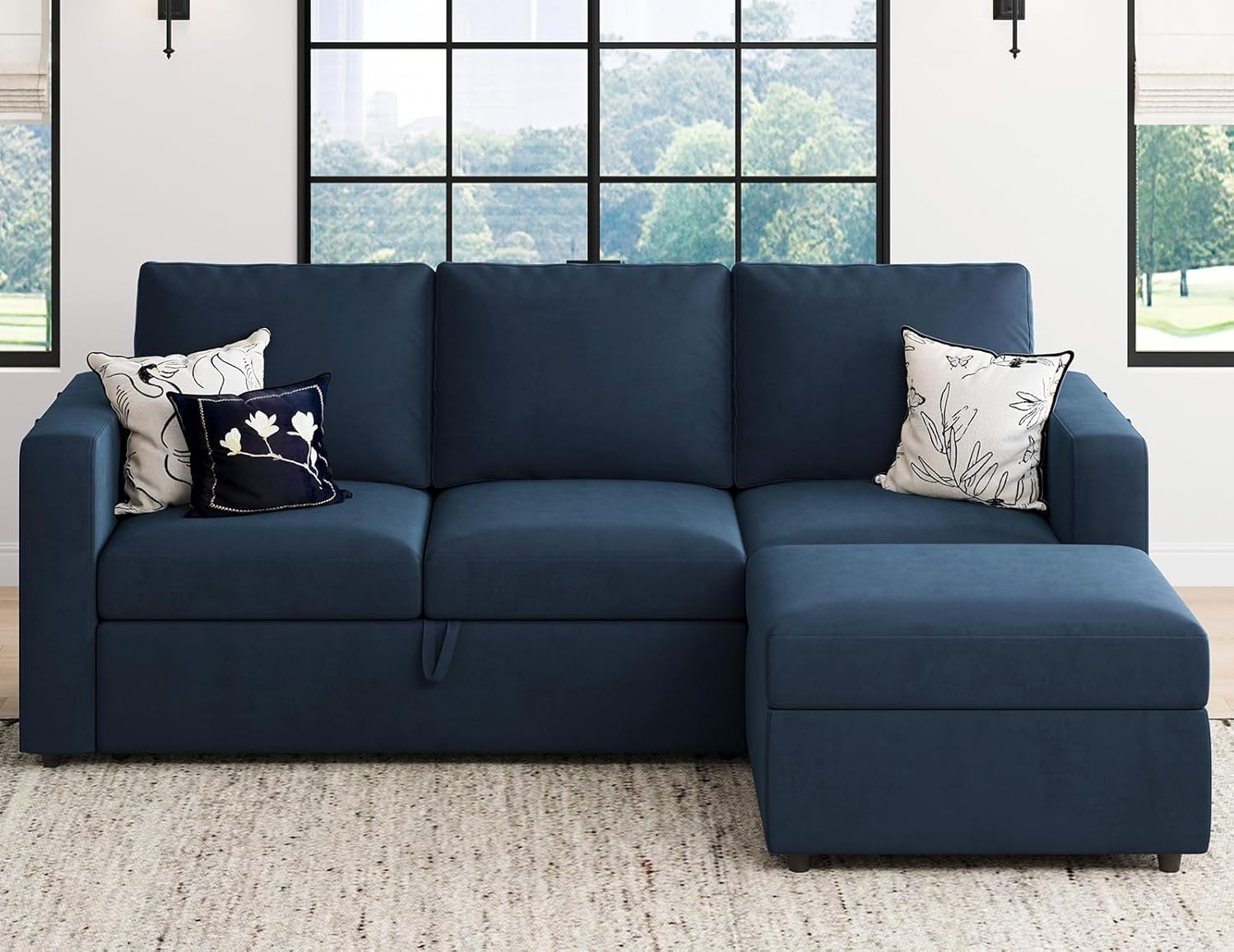 Belffin Modular Sectional Sleeper Sofa with Pull Out Couch, L Shaped Sleeper Pull Out Bed, Convertible Sectional Couches for Living Room, Blue