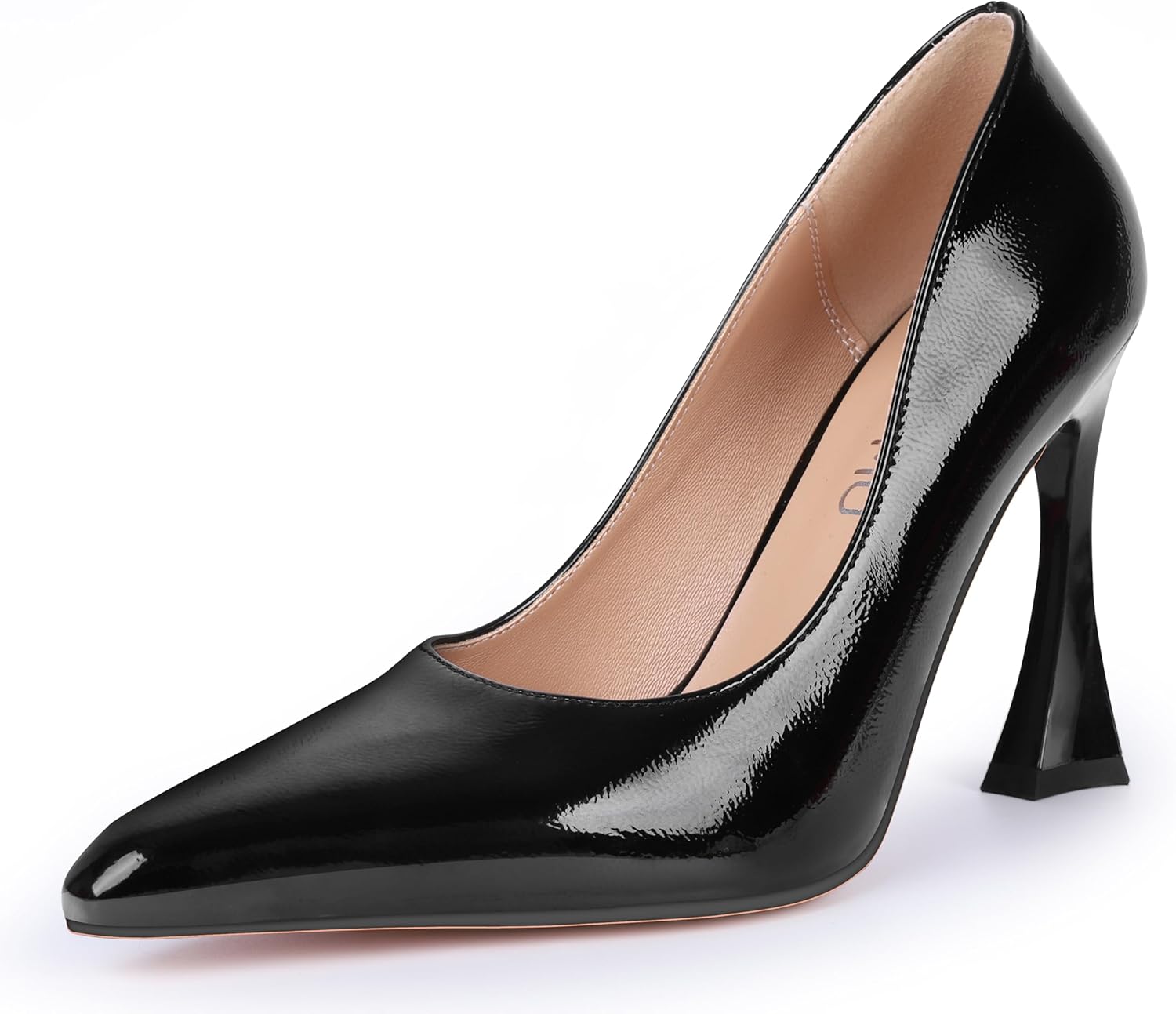 Stiletto Mid Heel for Women Pointed Toe Stiletto Heels Closed Toe Pumps Slip on High Heels 4 inch Dress Pumps F/Black