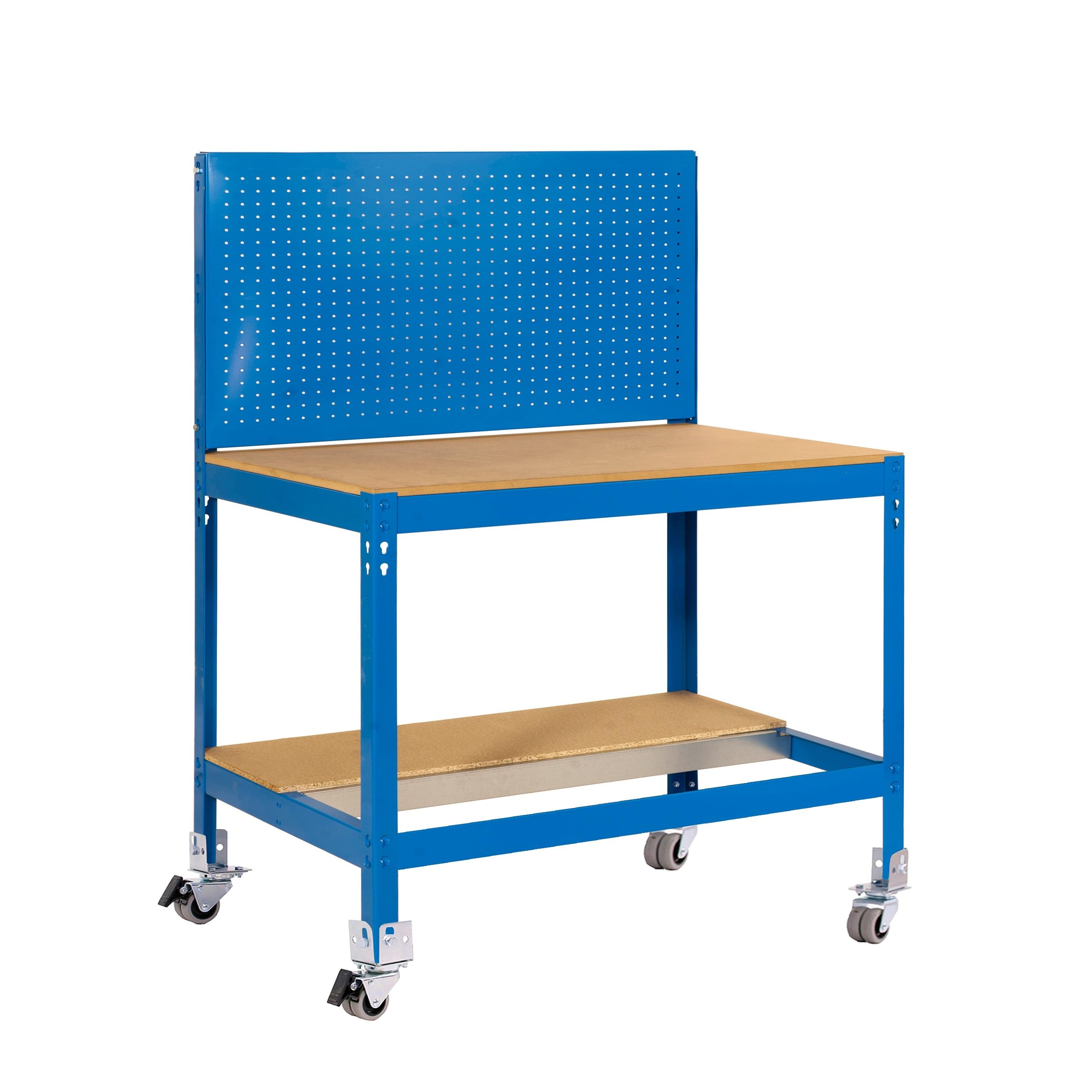 Simon Rack Banco de Trabajo Taller con Ruedas 1210x610 mm - BT2 | Panel Perforado, Tablero madera 16 mm, Capacidad Carga 120 kg, Azul , Pintura anticorrosión, Montaje sistema clic
