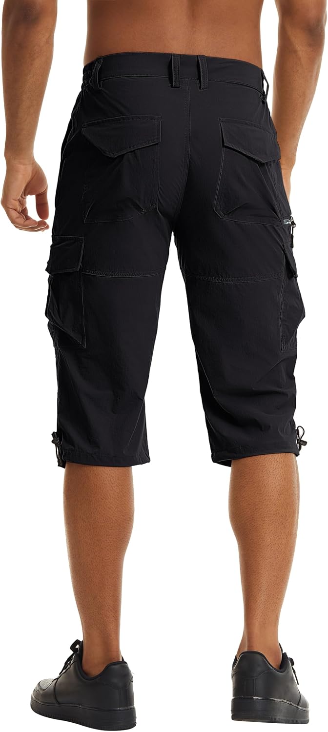 TACVASEN Men's Capri Pants Quick Dry Cargo Hiking Water Resistant Work Summer Long Shorts Below Knee