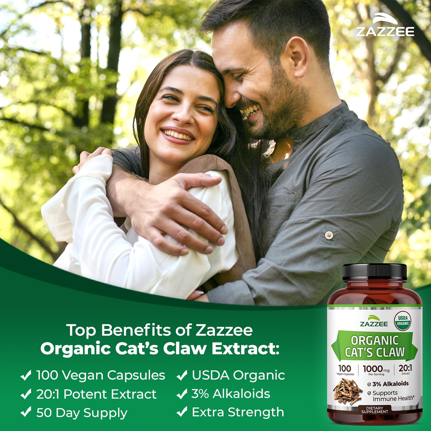 Zazzee USDA Organic Cat’s Claw 20:1 Extract, 3% Alkaloids, 100 Capsules — Amazon image 4