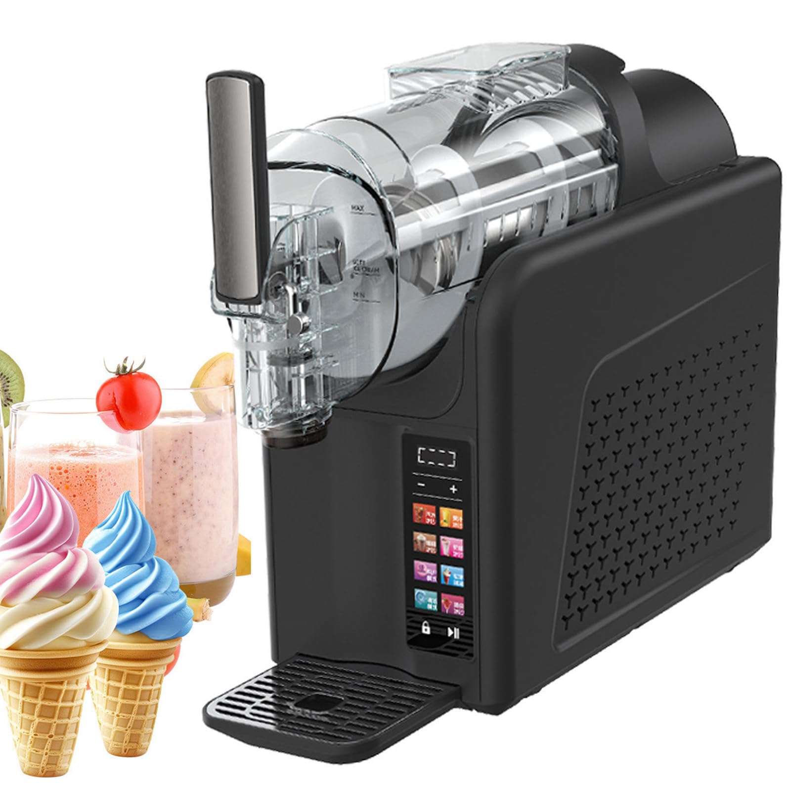 ZYLDDS Slushie Machine & Soft Serve Ice Cream Maker 2 in 1 with Self-Cleaning Function,Touch Panel,Frozen Drink Maker with 7 Preset Programs,Makes Slushies Milkshakes Cocktails Black-Singlecylinder