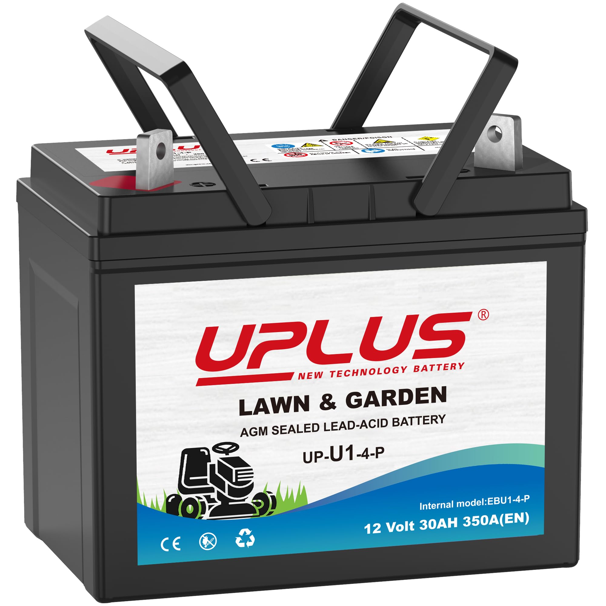 UPLUS UP-U1-4-P Rasentraktor Batterie 350A 12V 30Ah AGM Rasentraktor Batterie Starterbatterie für Aufsitzmäher wartungsfrei Maße: 195x125x176 mm (+，-)