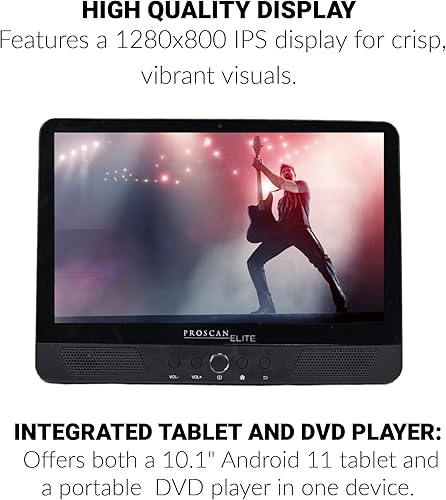 Miniatura 2 de Proscan Elite 10.1" 1280x800 IPS, Quad Core TabletDVD portátil Combo 2GB32GB Almacenamiento Android 11, cámara frontal de 2 mp, 1 puerto HDMI,