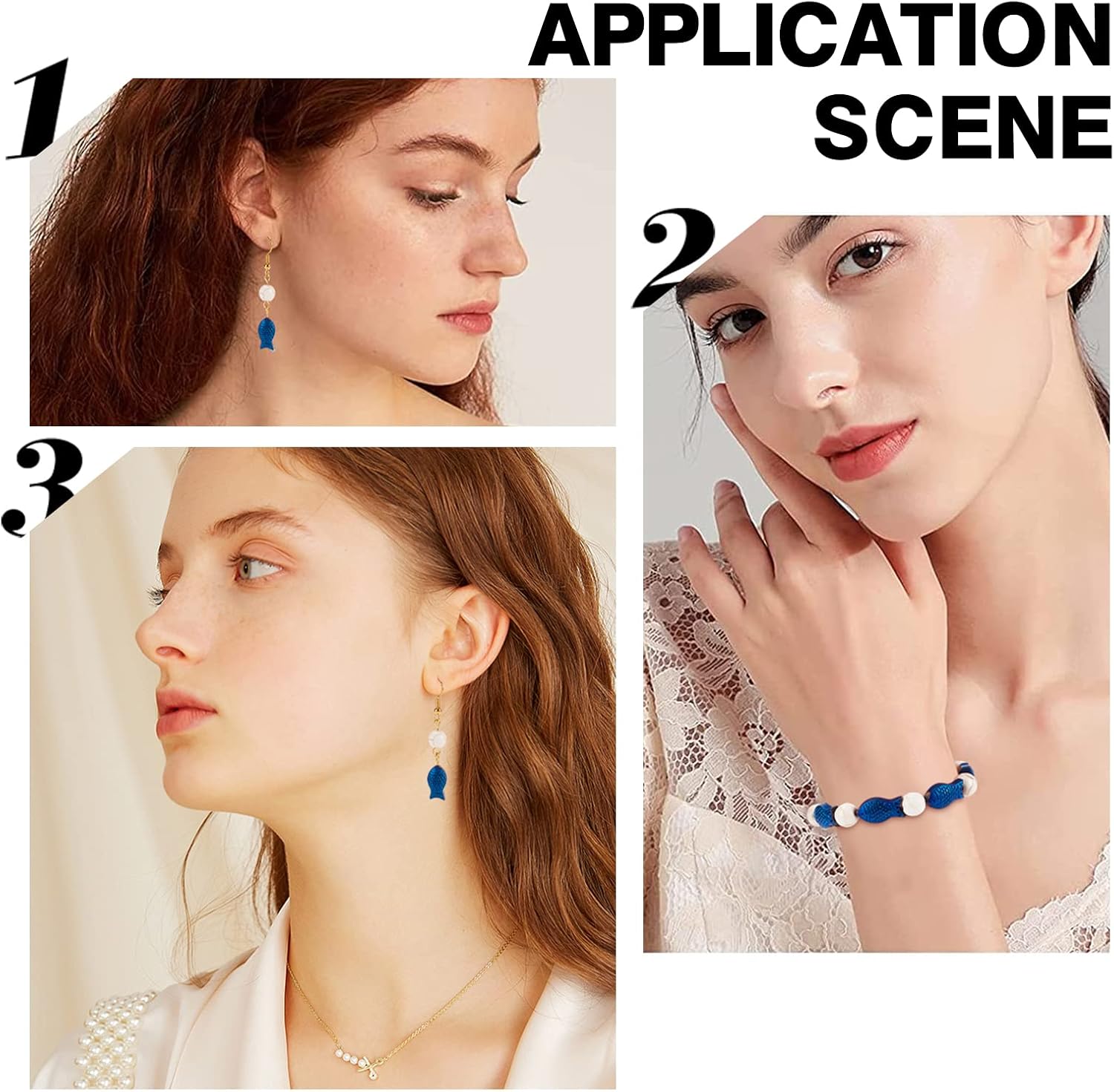 SUNNYCLUE 1 Box 50Pcs Fish Beads Sea Ocean Animal Electroplated Glass Bead Carved Frosted Blue Beads for Jewelry Making Elastic Thread Kit Bracelet Earrings Necklace Supplies Summer Adult Women - Image 6