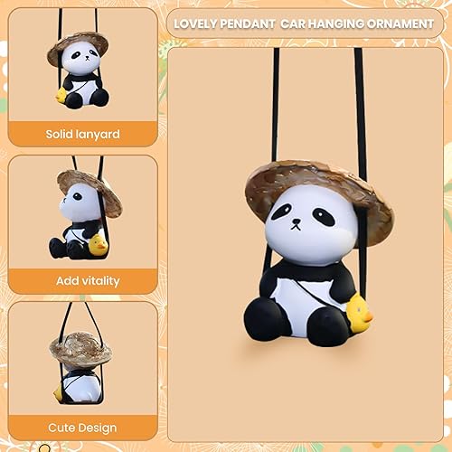 Miniatura 3 de Adorno colgante de coche con panda oscilante, decoración de espejo retrovisor interior, accesorios de decoración para regalo