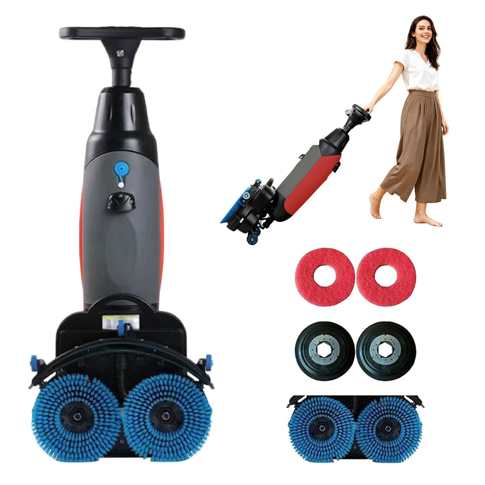 LURECAQING Walk Behind Commercial Floor Scrubber Dryer, 17" Scrub Path, 4.5L+7.5L Dual Tanks, Lithium Battery, Compact 360° Steering Design for Workshops, Warehouses & Factories