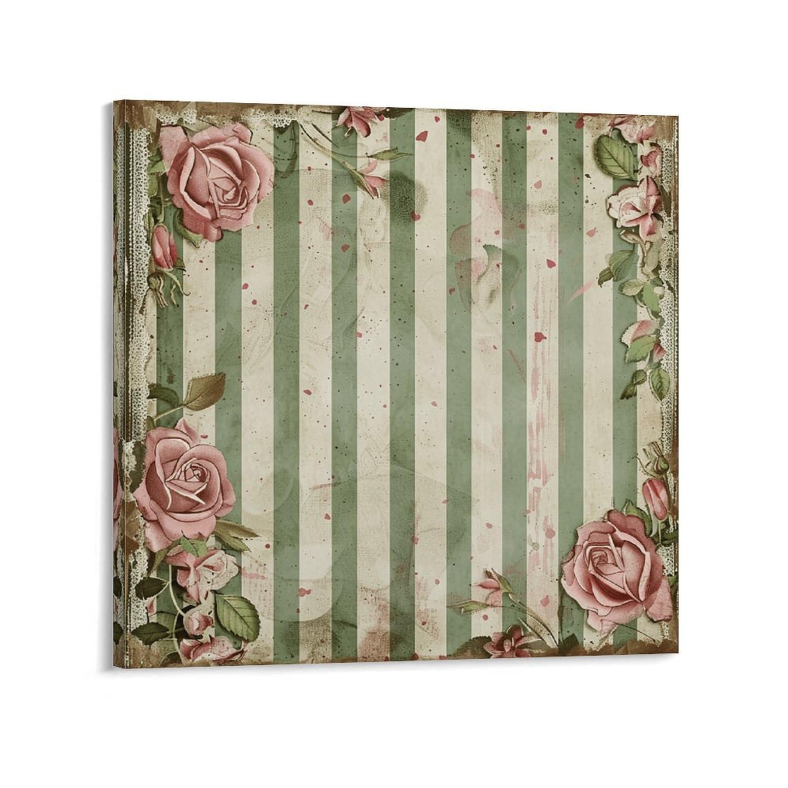 Roses And Green Plants Canvas Wall Art for Bedroom 12x12inch(30x30cm) Canvas Prints Artwork for Walls Modern Picture Artwork Painting for Living Room Aesthetic Wall Paintings for Bathroom Kitchen Offi