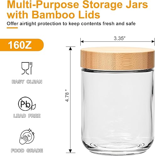 Miniatura 2 de Encheng Tarros de vidrio de 16 onzas con tapas, recipientes de avena durante la noche con tapas de bambú, recipientes de almacenamiento de alimentos
