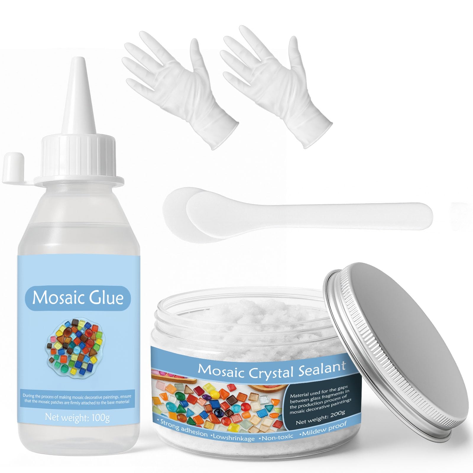 Dingsen White, Transparent Mosaic Kit, Includes Mosaic Glue And Grout, Applicator, Gloves, Perfect For Making Home Decoration, Diy Crafts, Handmade Gifts (White Grout)