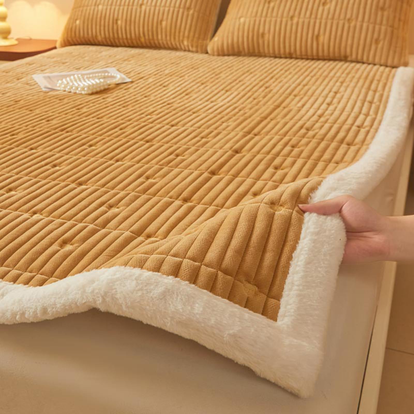 Drap de lit velvet lait marron 200x220cm avec ses 2 taies d'oreiller assorties