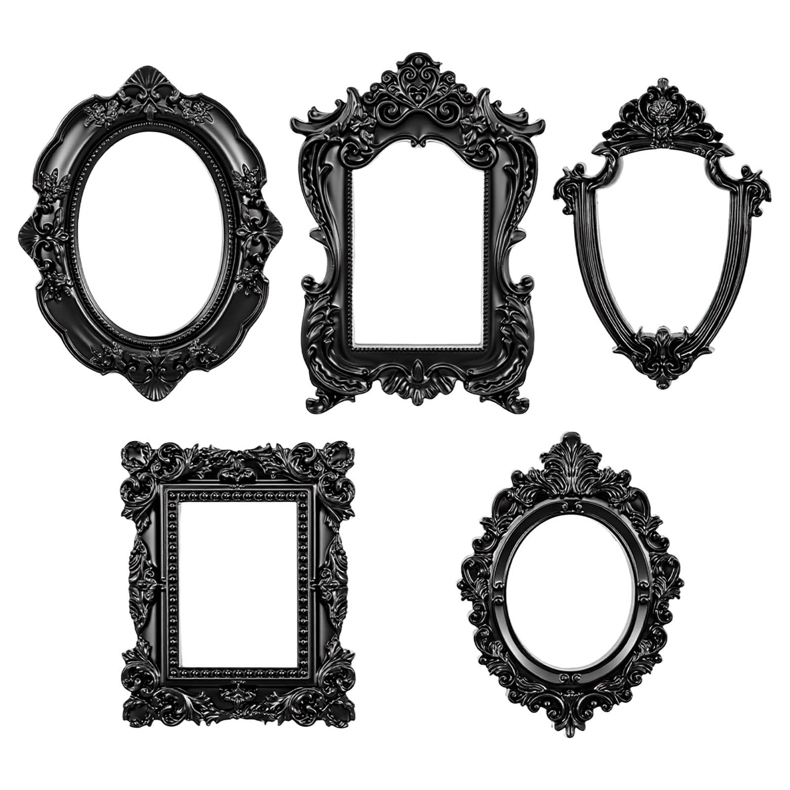 5PCS Vintage Miniature Picture Frames, Baroque Resin Picture Frame, Mini Black Photo Frame, Tiny Ornate Photo Frames for DIY Crafts, Party Wedding Decoration, Jewelry Display, Photography, Wall Decor