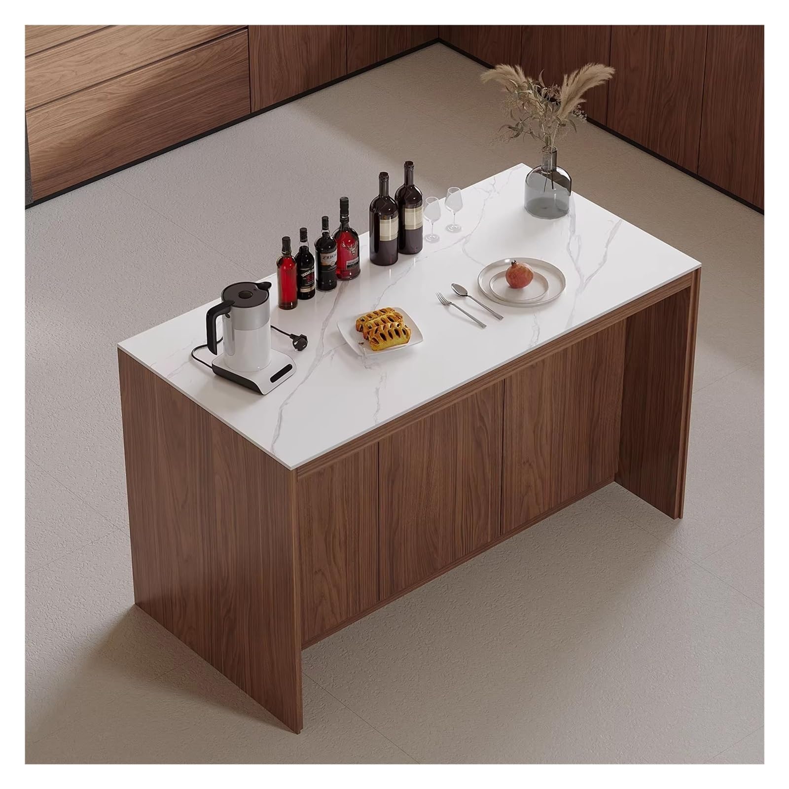Zephyria Mobile da cucina con cassetti, Isola cucina indipendente con ripiano aperto in legno e ante armadio con piano in pietra, per bancone della cucina, soggiorno, ingresso(Yellow,S)