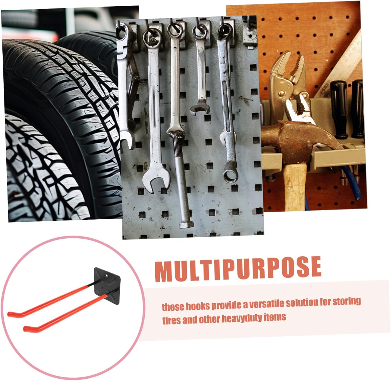 Heavy Duty Garage Wall Hooks for Tires and Tools Long Folding Chair and Bike Hangers Heavy Load Capacity Storage Organizer for Garden Equipment and Utility Items