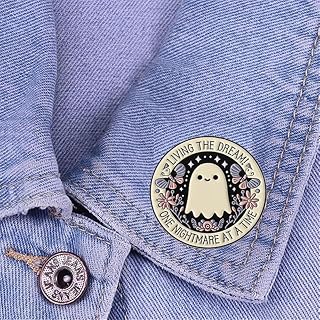 Cykdohy Cute Ghost Enamel Pin - Butterfly Flower Halloween Brooch 'Living the Dream! One Nightmare at a Time' Lapel Pin for Bags Jackets