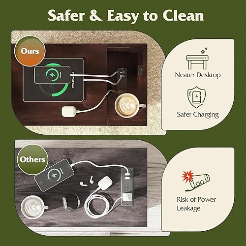 Miniatura 8 de WLIVE Juego de 2 mesas de extremo estrecho con estación de carga, mesas auxiliares para sala de estar, espacios pequeños, sofá, juego de mesita de