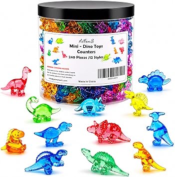 240 PCS Mini Dinosaur Toys for Kids,Translucent Counting Toys | Sorting Counters, Preschool Math Manipulatives, STEM Activities, Sensory Bin Fillers,Easter Egg Fillers,Storage Box