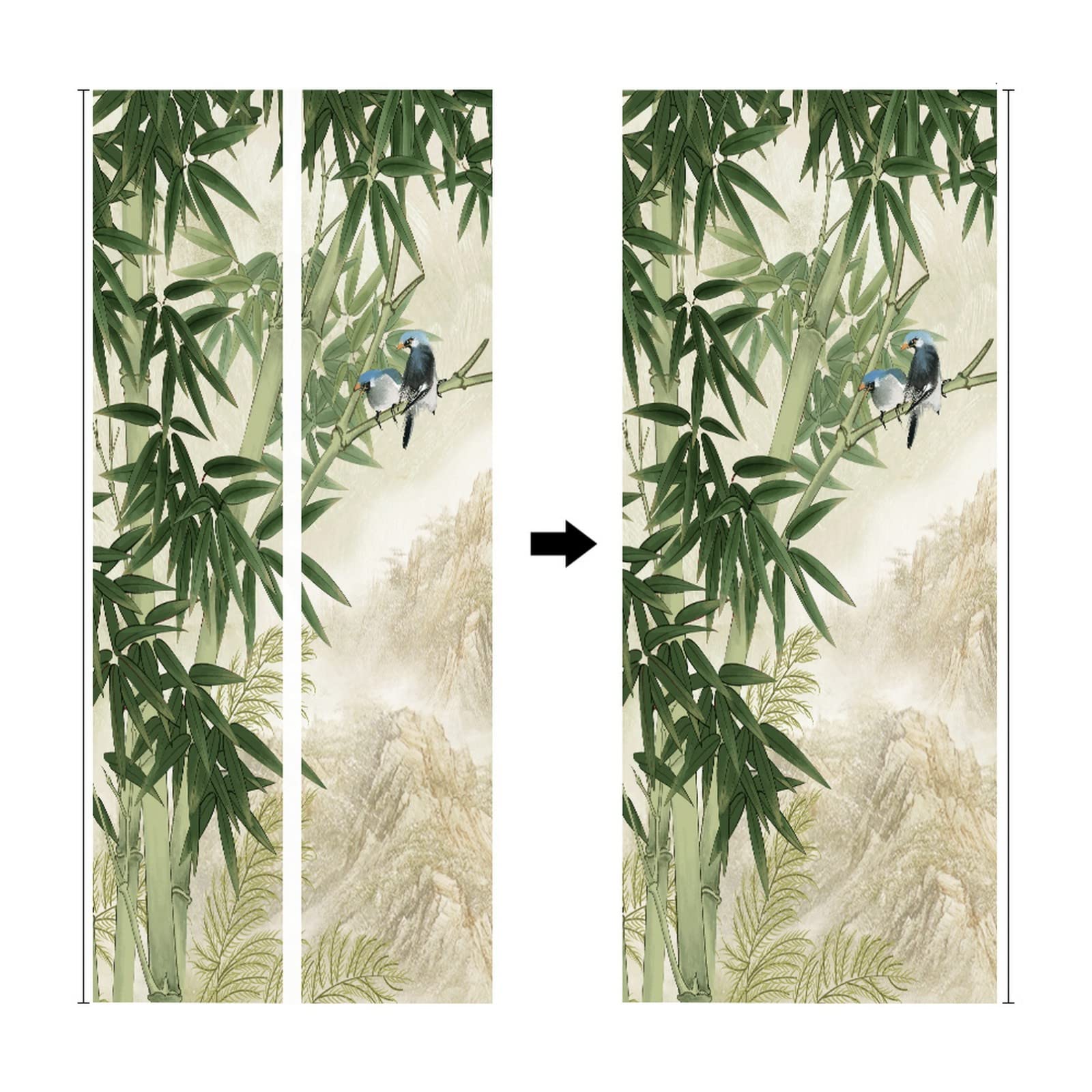 A.Monamour Adesivo Porta Autoadesiva 3D Uccelli Su Bambù Verde Disegno Sullo Sfondo Del Paesaggio Di Montagna Vinile PVC Adesivi per Porte Interne Pellicola Adesiva Poster Sticker Murale Parete