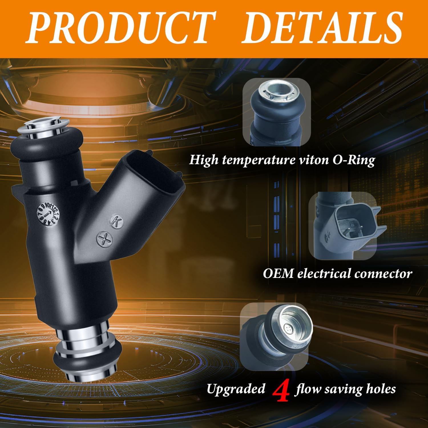 Upgraded 4 Holes Fuel Injectors Fit For Chevy: Silverado/Suburban/Tahoe/Express, For GMC: Sierra/Savana/Yukon, For Cadi Escalade, V8 4.8L/5.3L/6.0L 2010-2017, OEM # 12613411, 217-3411(8 Pcs)