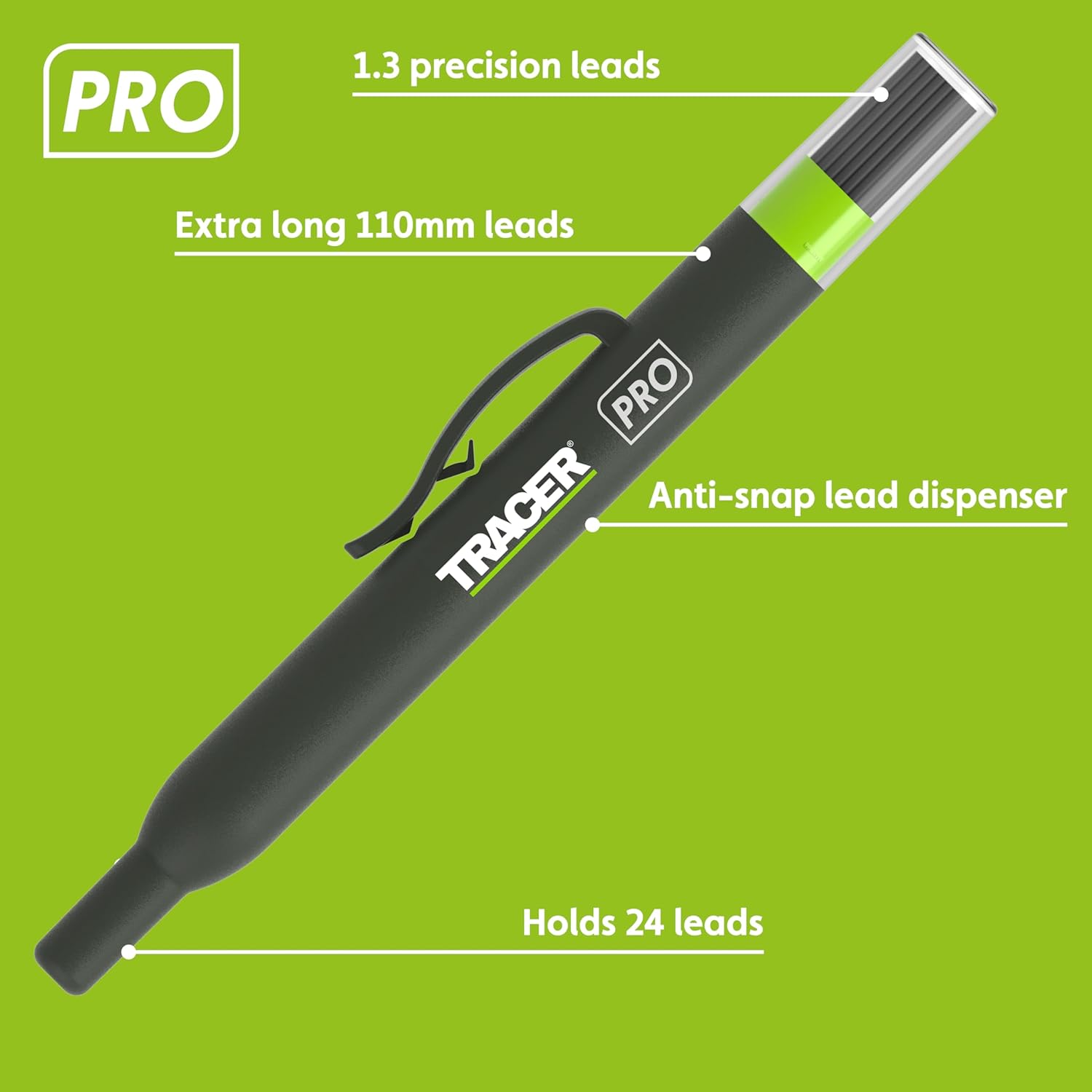 Tracer Pro Series Precision Pencil Replacement Leads Set - 24 x 1.3mm Graphite Leads for Precision Pencils. Set of 24 x Pencil Refills
