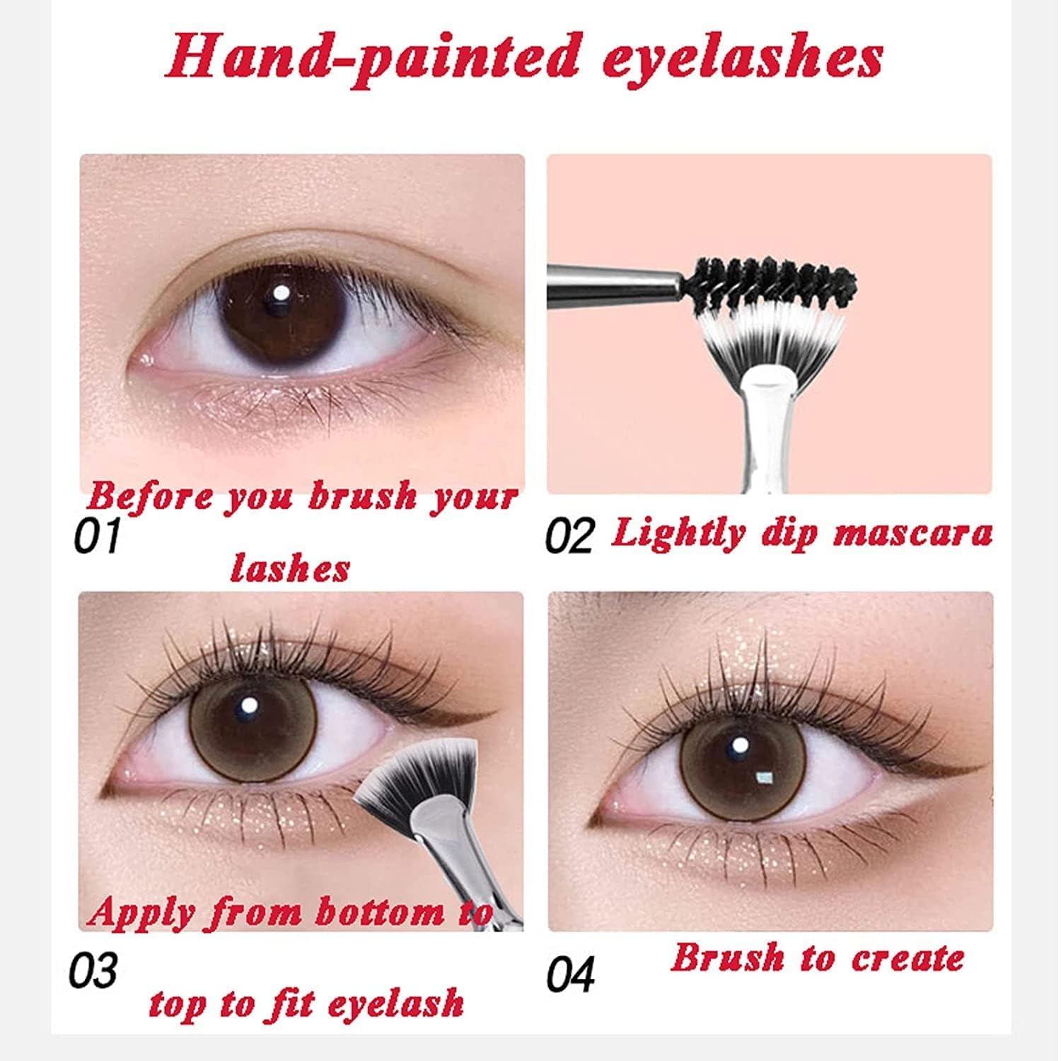 3Pcs Black Folding Angle Scalloped Lash Brush,2024 Upgrade Mascara Fan Brush Angled Fan Shaped Eyelash Brush without Clumps,Eyelash Eyebrow Brush,Soft Bristles Makeup Tool Face Brushes