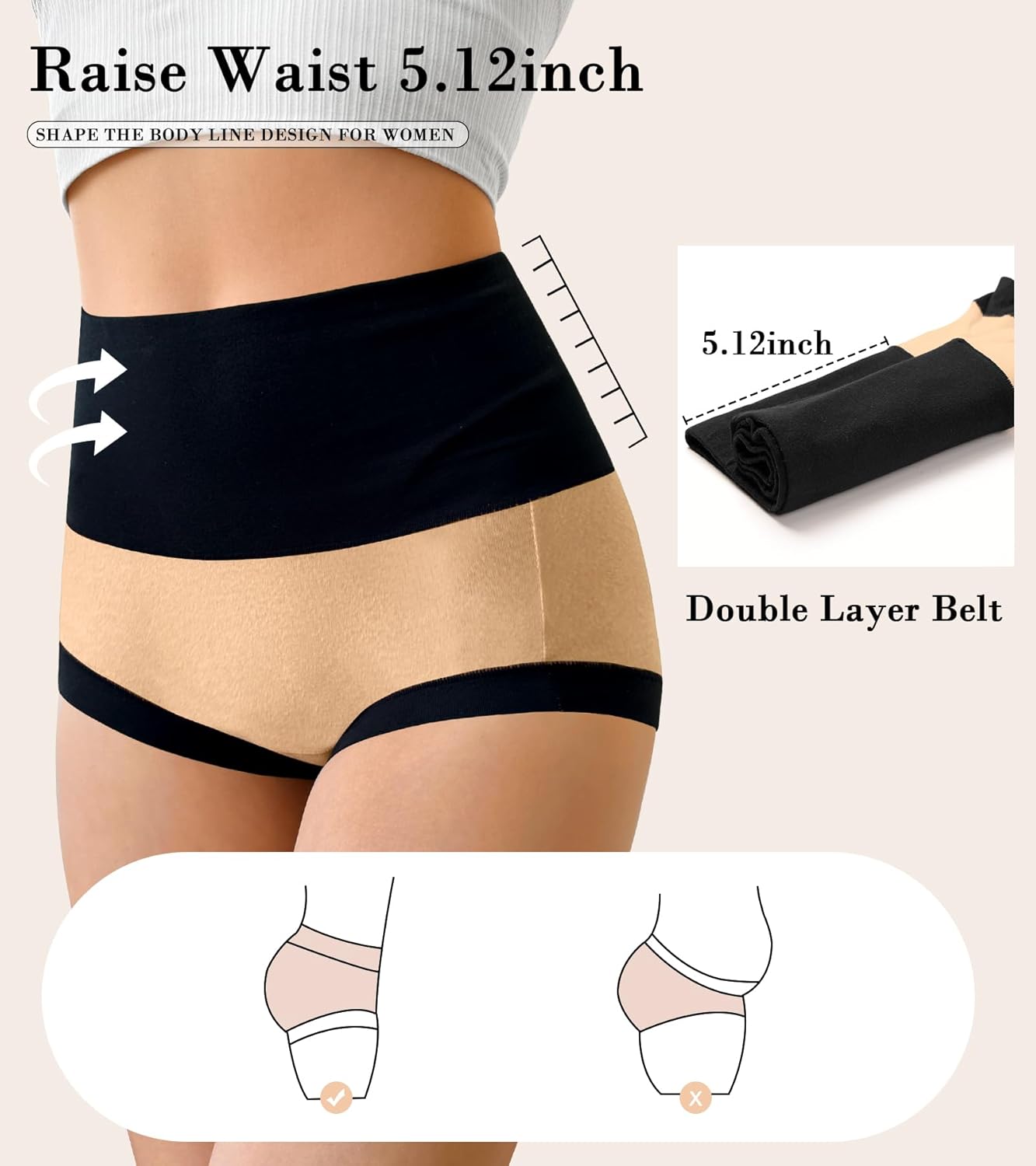 Annenmy Super High Waisted Underwear for Postpartum Women Tummy Control Brief Cotton Panties 5 Pack - Image 3