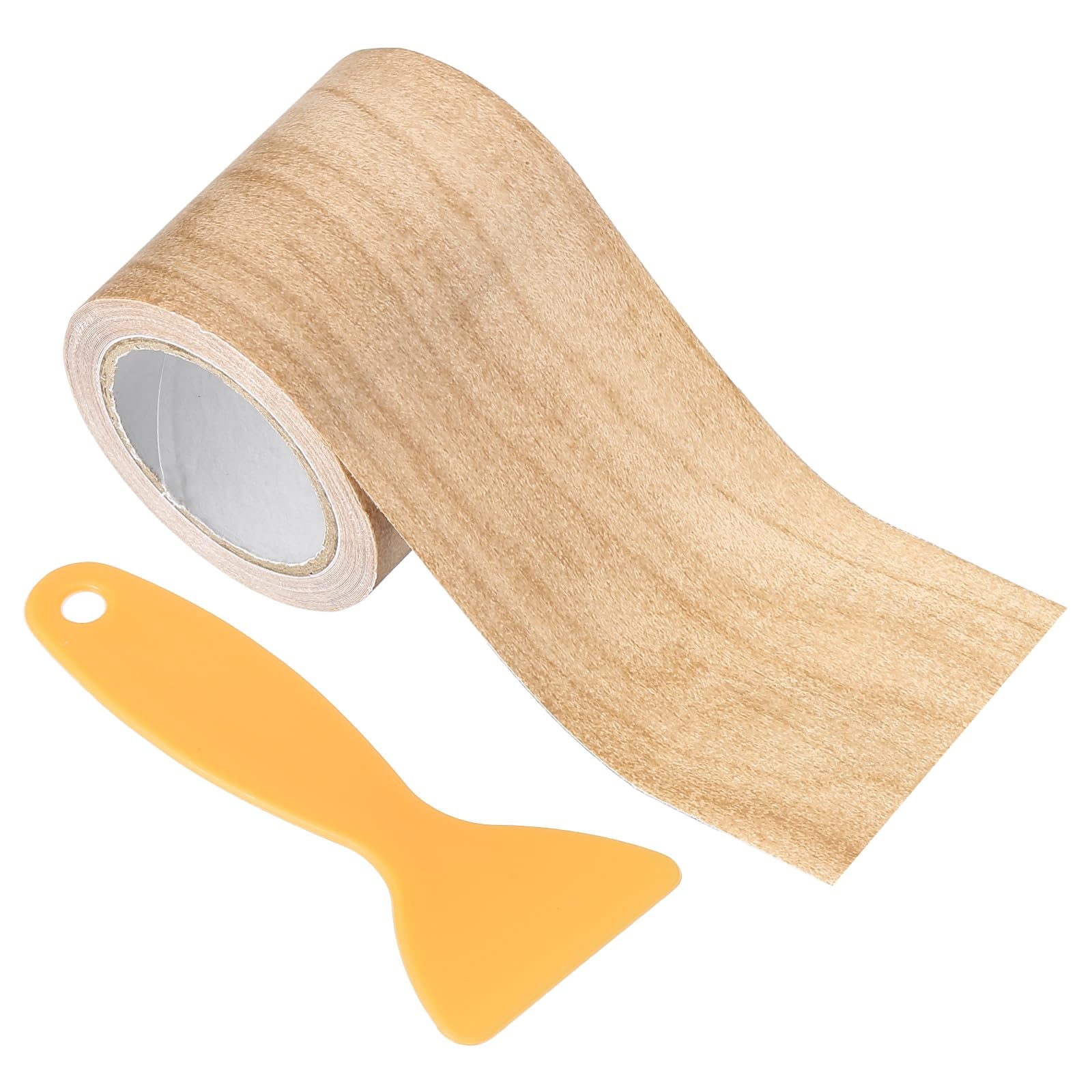 PATIKIL Wood Grain Repair Tape 8cm x 4.57m, Self Adhesive Realistic Textured Repair Tape Patch with Scraper for Floor Door Table Cabinets Desk, Maple Light Chestnut