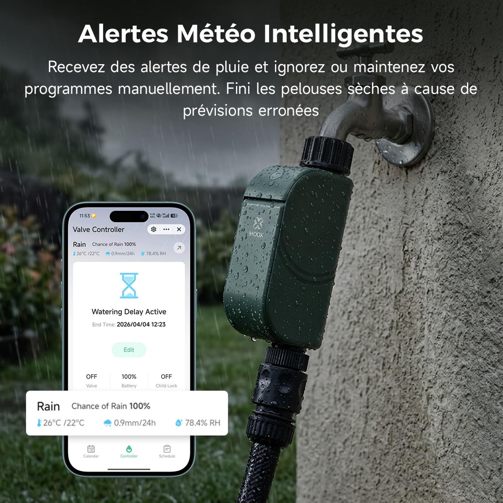 WOOX Programmateur d'arrosage WiFi Intelligent, sans Hub Requis | 8 programmes d'arrosage, Wi-Fi 2,4 GHz, commande via APP, Alexa/Google, IP65, report en cas de pluie, arrosage manuel