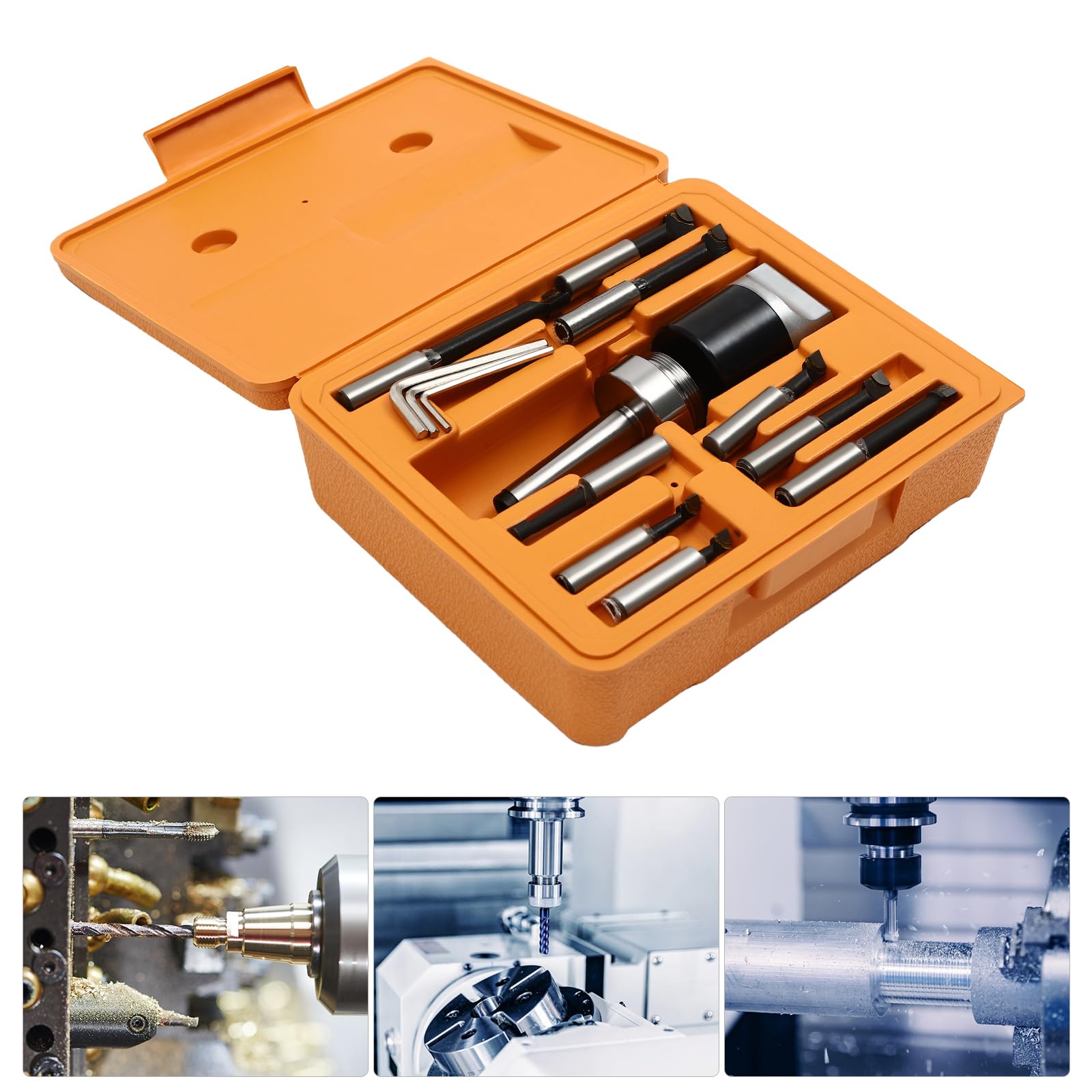 Ausdrehkopf Set, Bohrkopf-Set mit 9 Stück Langweiliger Stangen in Verschiedenen Größen M12 Gewinde Genauigkeitsbereich 0-40mm für Fräs- und Bohrmaschinen