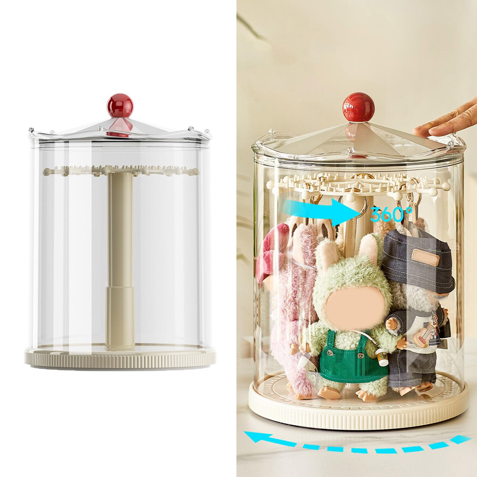 Soporte giratorio para llaveros coleccionables y figuras en miniatura con almacenamiento multicapa, cubierta transparente a prueba de polvo, soporte giratorio para llavero