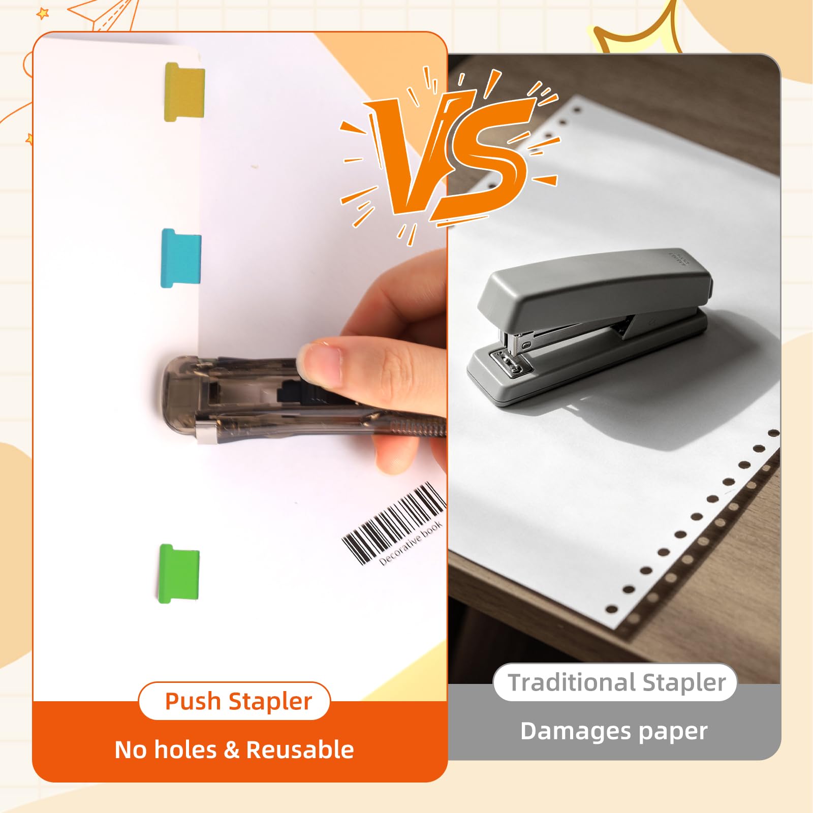 Klammerspender Set mit 2 Stück Pusher & 200 Clips, Reusable Creative Stapler, Neue 2026 Edition Mini Push Hefter für Dokumente, Wiederverwendbare Heftklammern für Schule, Büro & Home