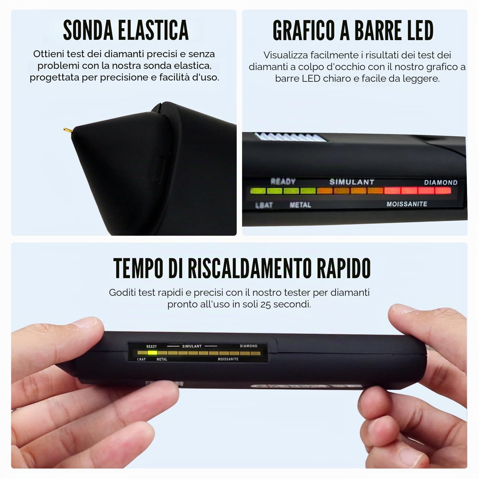 Tester per gioielli, set di test per pietre preziose, 2 in 1, professionale, per diamanti, moissanite, metalli e pietre preziose