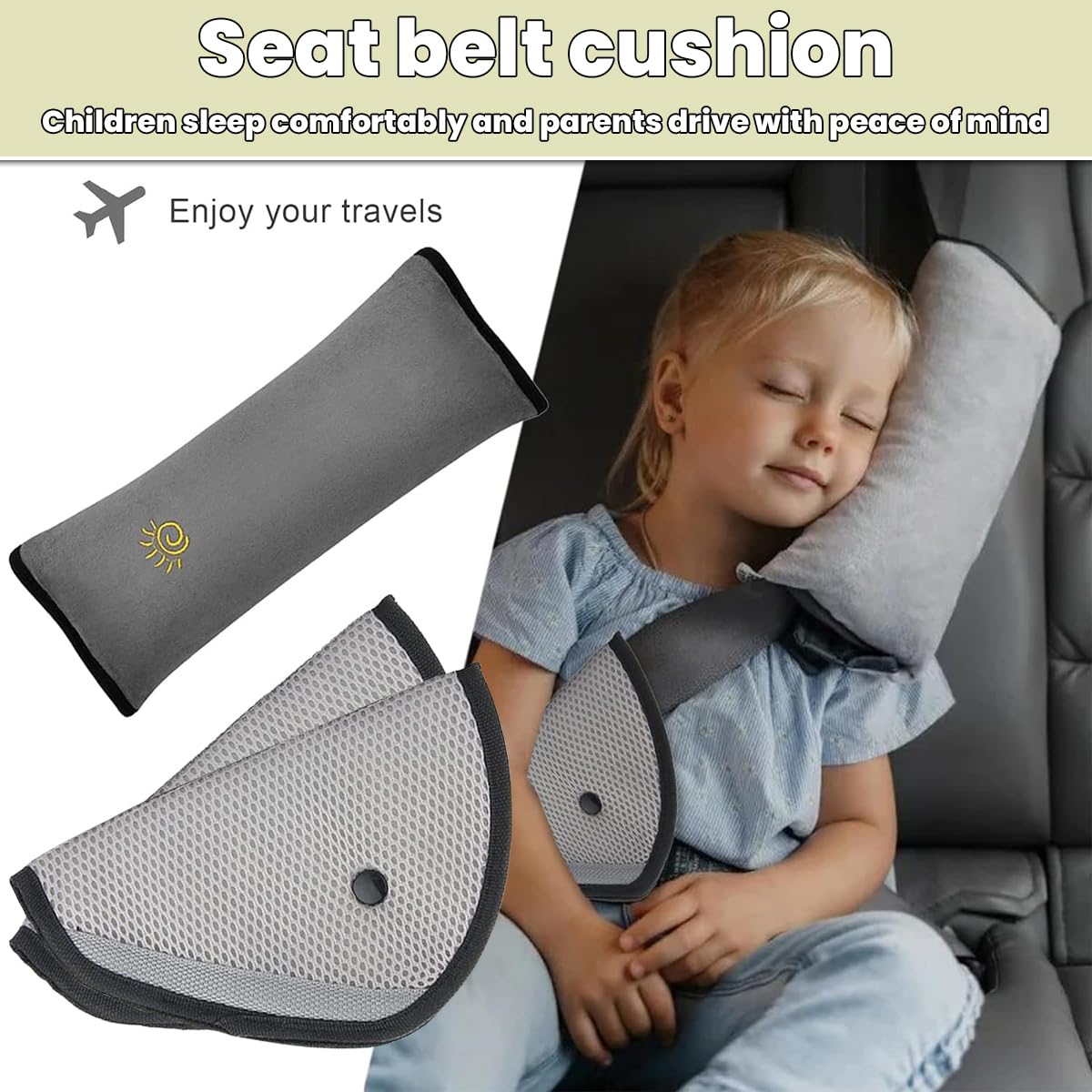 FGen Protector Cinturon Coche Niños, 2 Extraíbles para Asiento Coche, 2 Cojines Cinturón, Niño Apoyo para la Cabeza la Ayuda del Cuello Almohada Confort Cinturón, para Viajes Niños Bebés Adultos