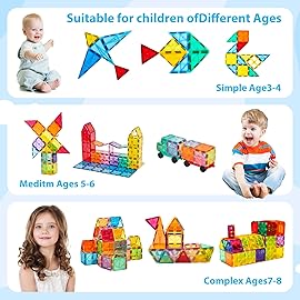 Anbalulu Magnetic Building Tiles, 134PCS Large Magnet Building Set,Magnetic Blocks, 3D STEM Stacking Toys, Magnets Toy for Kids Boys Girls