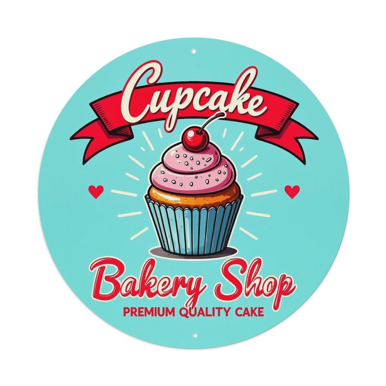 Cupcake Bakery Shop Premium Quality Cake Retro Metal Sign Round Tin Sign, Vintage Decor Art Poster for Bar, Home, Man Cave, Kitchen, Laundry Room Gift 8x8Inch