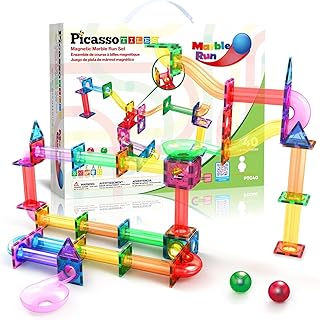 PicassoTiles Marble Run Magnetic Tile Racing Track Toy Play Set STEM Building & Learning Early Education Child Magnetic Building Block Creative Kit Boys & Girls Age 3+ Years Old Toy PTG40