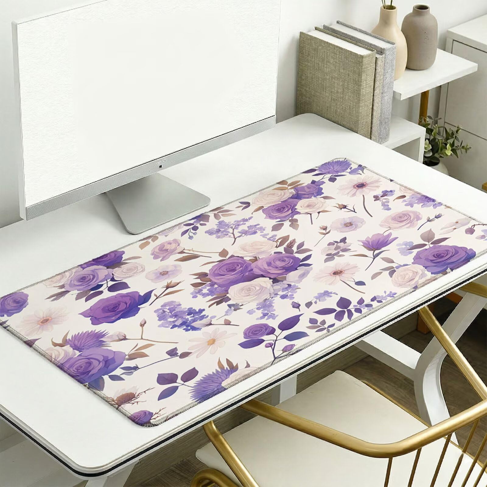 Sottomano Scrivania Grande 1200 x 600 x 3 mm Viola Tappetino Tastiera Computer con Base Antiscivolo e Bordi Cuciti, Protezione Impermeabile, per Lavoro, Casa e PC Gamer, Regali Uomini (Rose) L-x8904