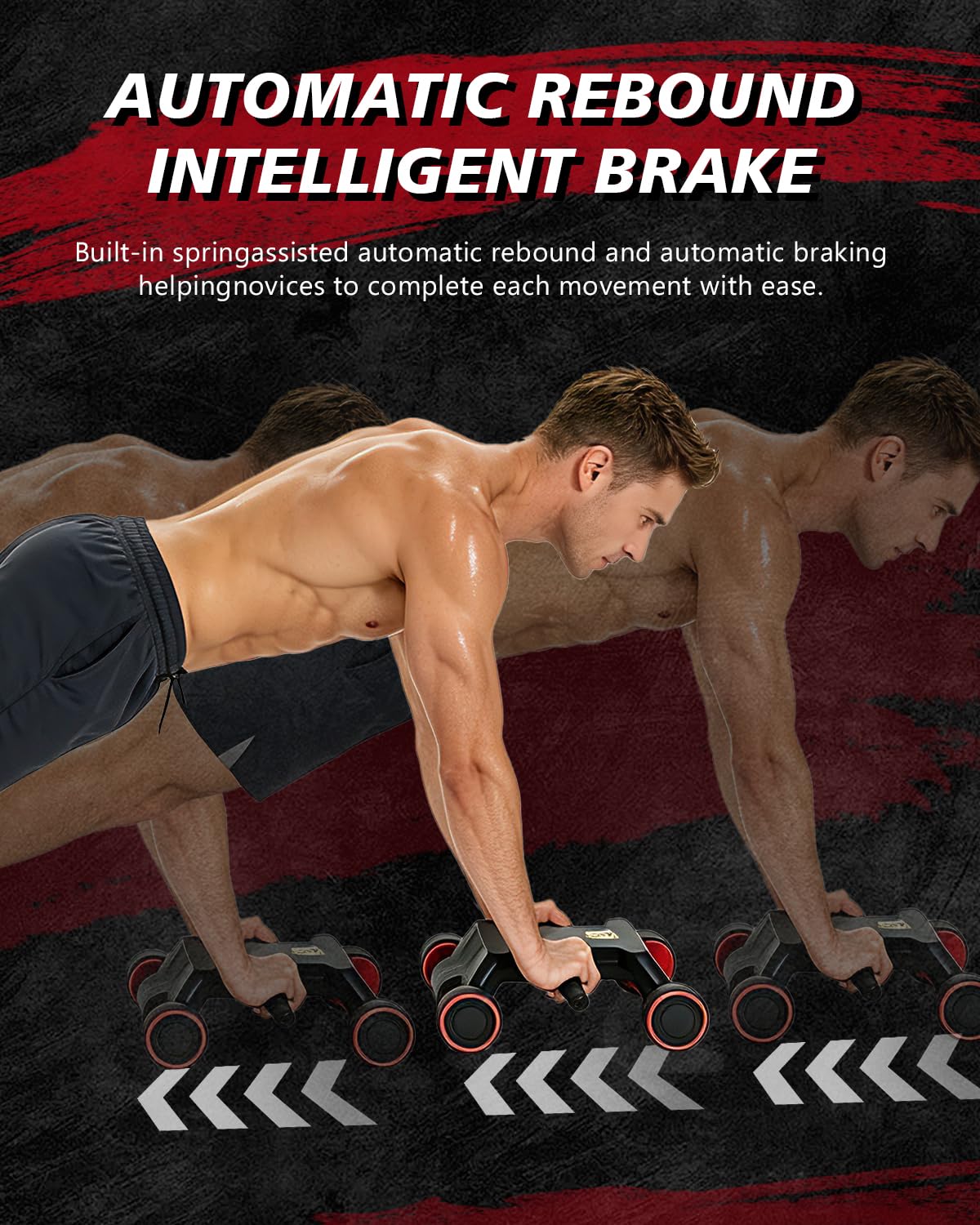 Ab Roller Rad, Ab Roller, Upgraded Automatic Rebound Ab Roller mit Ellenbogenstütze, Kniematte & Timer, 4 Räder Ab Workout Equipment für Core Strength Training, Silent Ab Wheel für Anfänger Männer