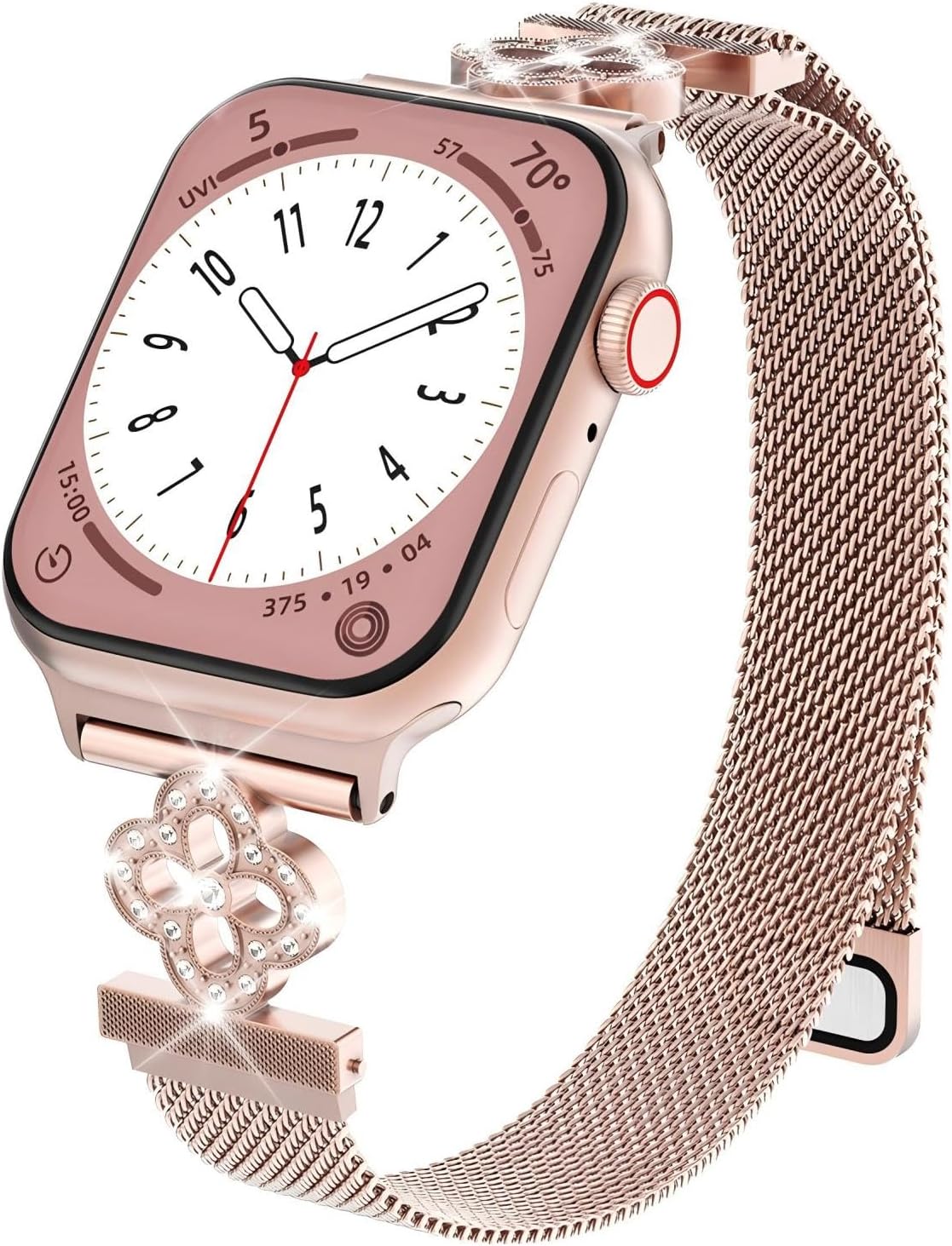 Thin Mesh Loop Compatible with Apple Watch Bands for Women 40mm 41mm 38mm 42mm Series 10 9 8 7 6 5 4 3 2 1 SE, Metal Stainless Steel Magnetic Strap with Clover Diamond Clasp for iWatch Bands - Image 9