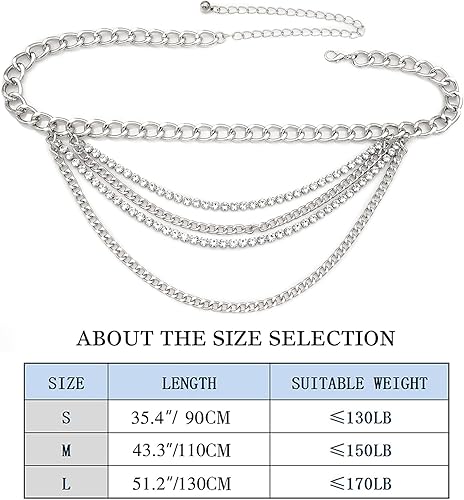 Miniatura 6 de Suyi Cinturón de cadena multicapa Cinturones de cadena de metal con diamantes de imitación para mujer Cadena de cintura dorada punk